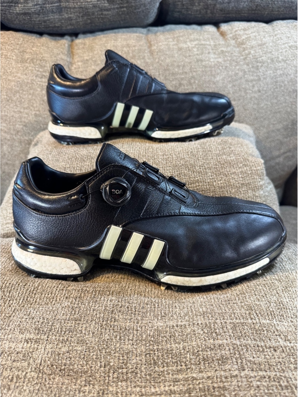 adidas Tour360 EQT BOA Boost Golf Shoes Black White Size 12 F33621
